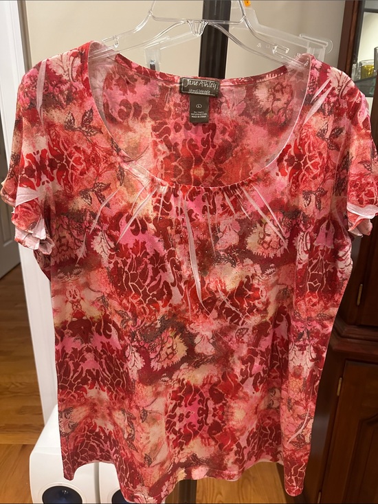 Jane Ashley Tops - Jane Ashley Pink & Red Floral-Print Scoop Neck Short Sleeve Top